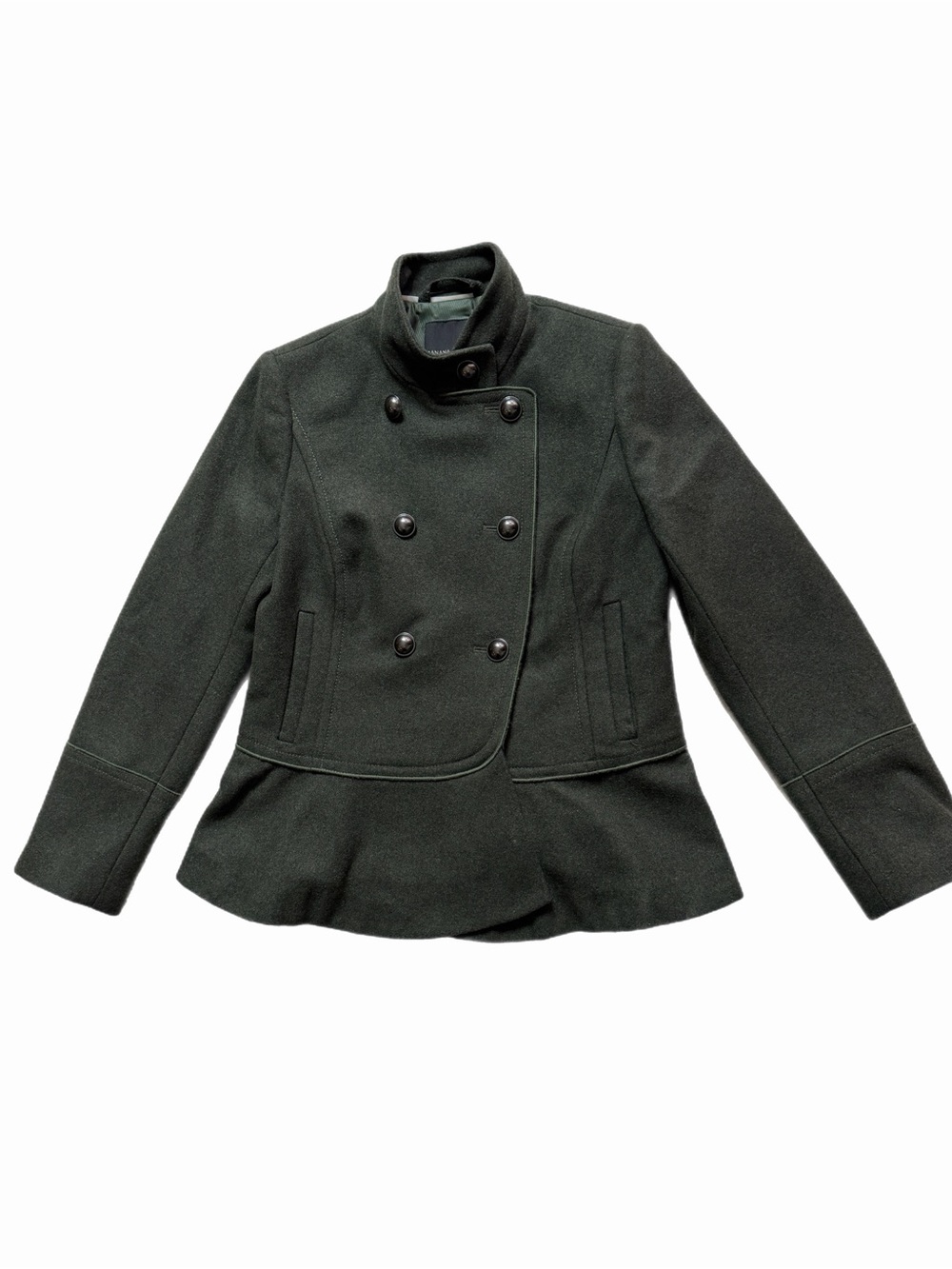 Banana Republic Band Jacket Italian Wool XS Petite Military Olive Green Blazer